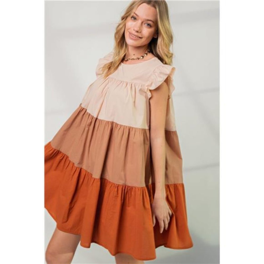 Poplin Tiered Color Block Dress